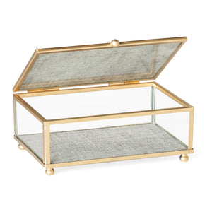 Linen Lined Gold Trim Glass Jewelry Storage Box 6x4&quot;