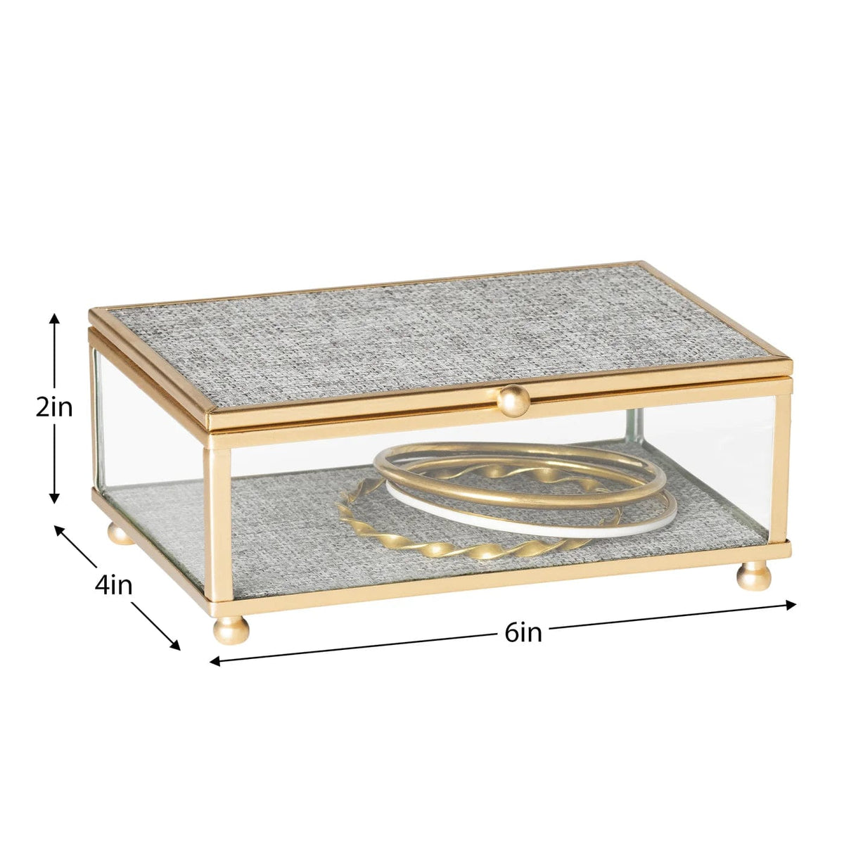 Linen Lined Gold Trim Glass Jewelry Storage Box 6x4&quot;