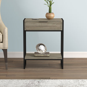Dark Taupe and Black Metal Accent Table with 1 Drawer and 1 Shelf