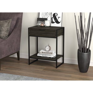Dark Taupe and Black Metal Accent Table with 1 Drawer and 1 Shelf