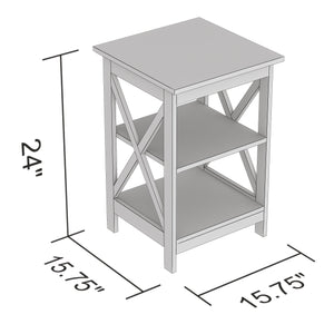White Square Accent Table with 2 Shelves