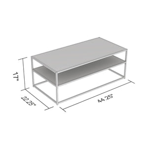 Dark Cement Coffee Table with Glass Top and 1 Shelf