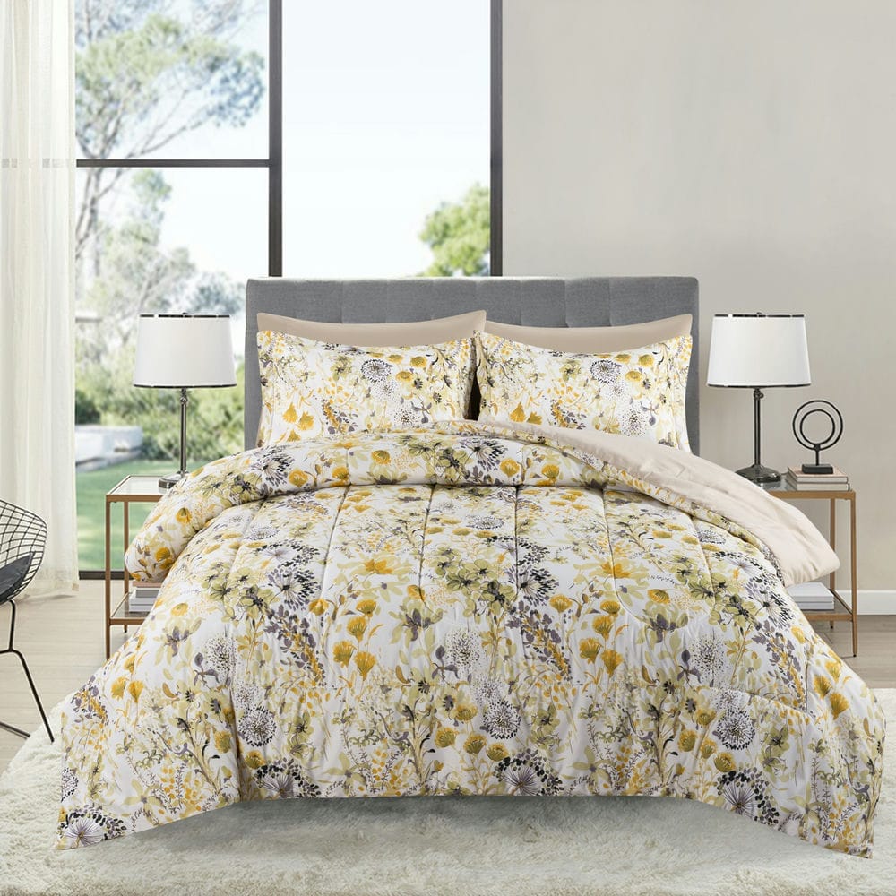 5 Piece Comforter Set Hydrangea Floral Pattern Marina Decoration Fluffy Goose Down Alternative Bed in a Bag Rich Printed Includes 3 Piece Sheet Set