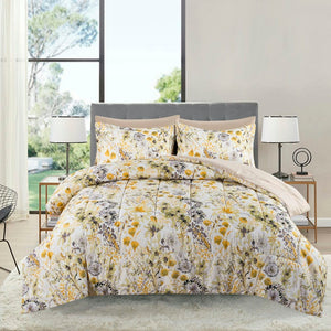 5 Piece Comforter Set Hydrangea Floral Pattern Marina Decoration Fluffy Goose Down Alternative Bed in a Bag Rich Printed Includes 3 Piece Sheet Set