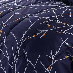 5 Piece Comforter Set Navy Blue Branches Pattern Marina Decoration Fluffy Goose Down Alternative Bed in a Bag Rich Printed Includes 3 Piece Sheet Set