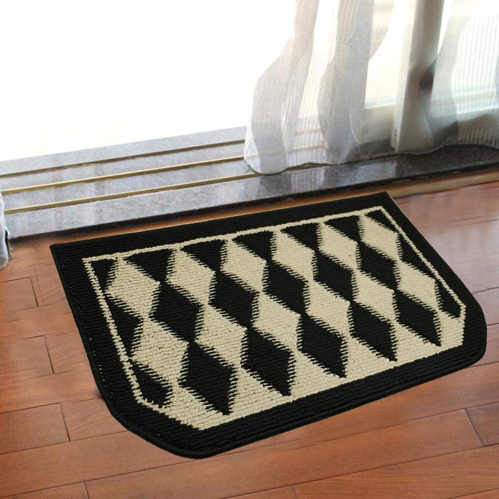 Black Pumice Geometric Design Ultra Water Absorbent Soft Durable Floor Mat Indoor Kitchen Rug, Non-Slip Rubber Backing Safety