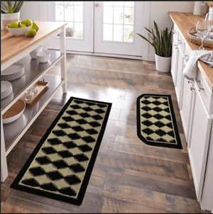 Black Pumice Geometric Design Ultra Water Absorbent Soft Durable Floor Mat Indoor Kitchen Rug, Non-Slip Rubber Backing Safety