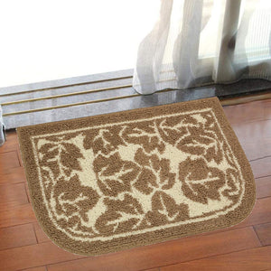 Taupe Maple Leaves Design Ultra Water Absorbent Soft Durable Woven Fluffy Runner Floor Mat Indoor Kitchen Rug, Non-Slip Rubber Backing Safety