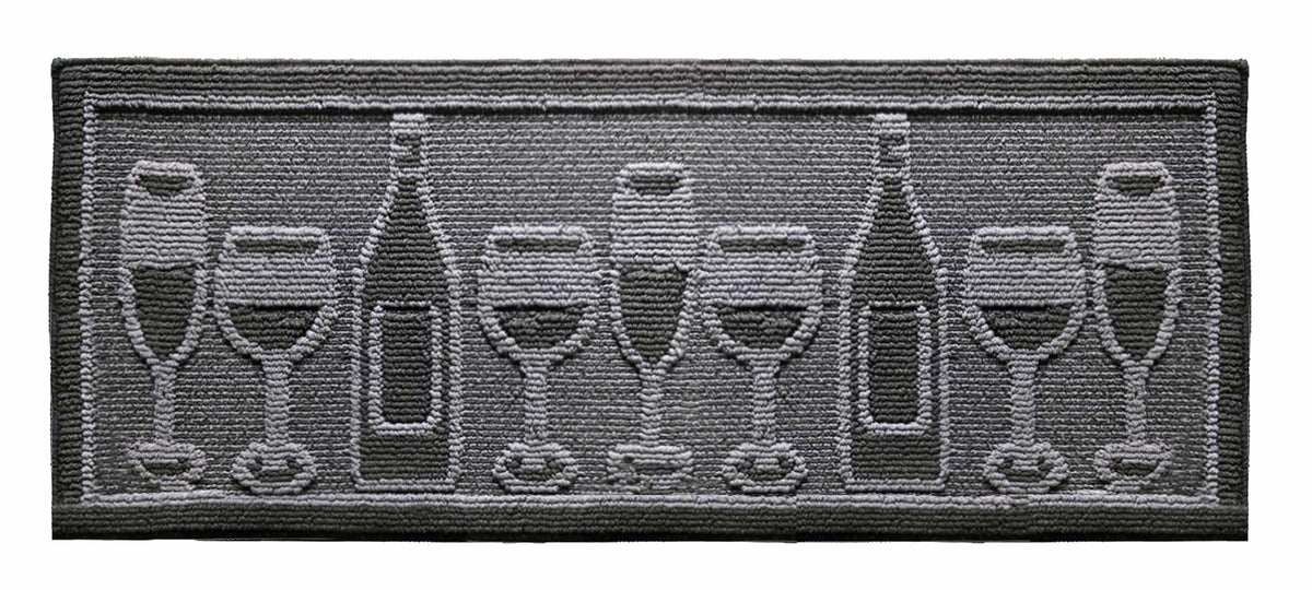 Black Wine Cheers Design Ultra Water Absorbent Soft Durable Woven Fluffy Runner Floor Mat Indoor Kitchen Rug, Non-Slip Rubber Backing Safety