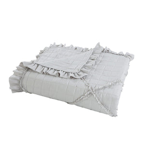 Lush Ruffled Textured Shabby Chic Embroidered Stitching Coverlet Bedspread Ultra Soft Solid 3 Piece Summer Quilt Set with 2 Quilted Shams, White