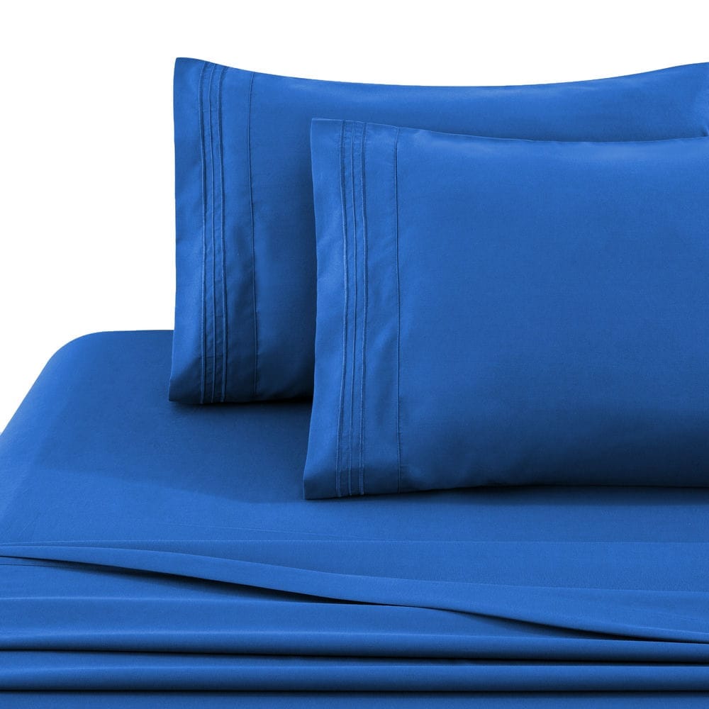 Blue bedsheet set Silky Deep Pocket Solid Rayon from Bamboo 3 Pieces Sheet Set with 1 Embroidered Pillowcase