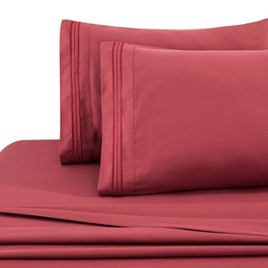 Burgundy bedsheet set Silky Deep Pocket Solid Rayon from Bamboo 3 Pieces Sheet Set with 1 Embroidered Pillowcase
