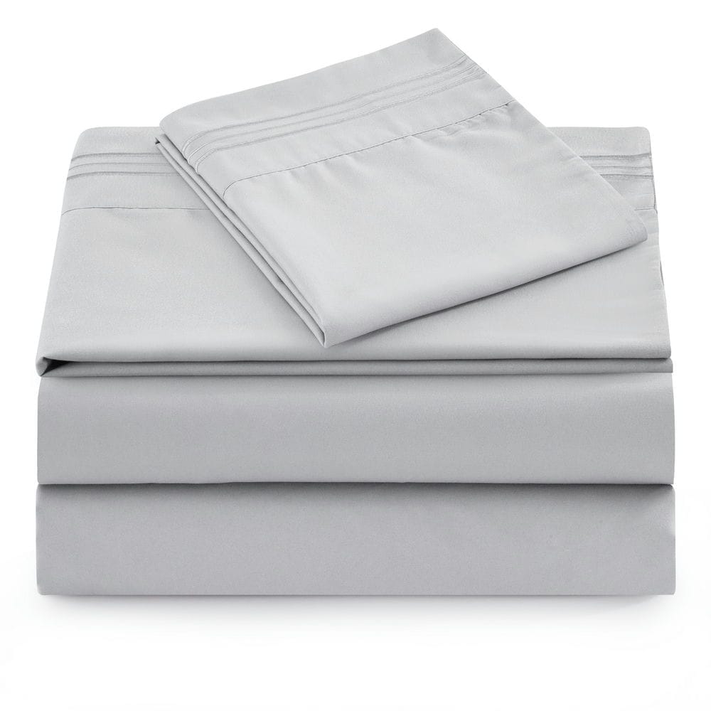 Light Grey Ultra Soft Elastic Corner Straps Silky Deep Pocket Solid Rayon from Bamboo All Season 3 Pieces Sheet Set with 1 Embroidered Pillowcase