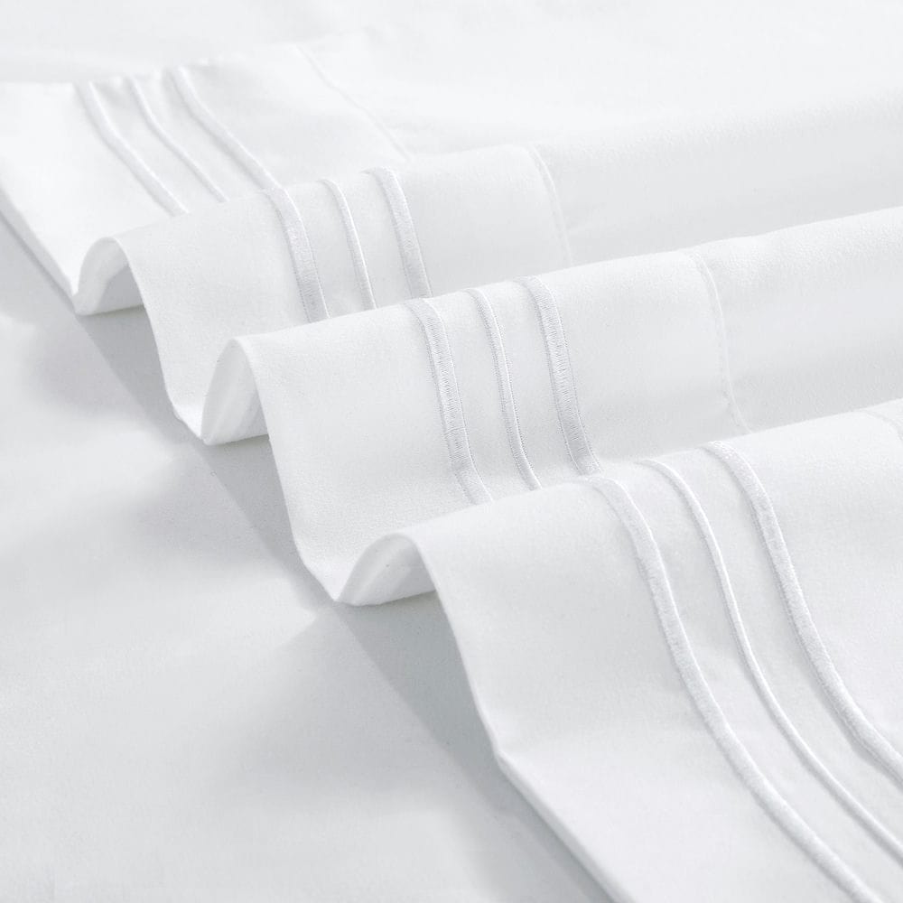White Ultra Soft Elastic Corner Straps Silky Deep Pocket Solid Rayon from Bamboo All Season 3 Pieces Sheet Set with 1 Embroidered Pillowcase