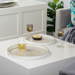 Savoy Gold Trim 2 Piece Round Tray Set - Florence
