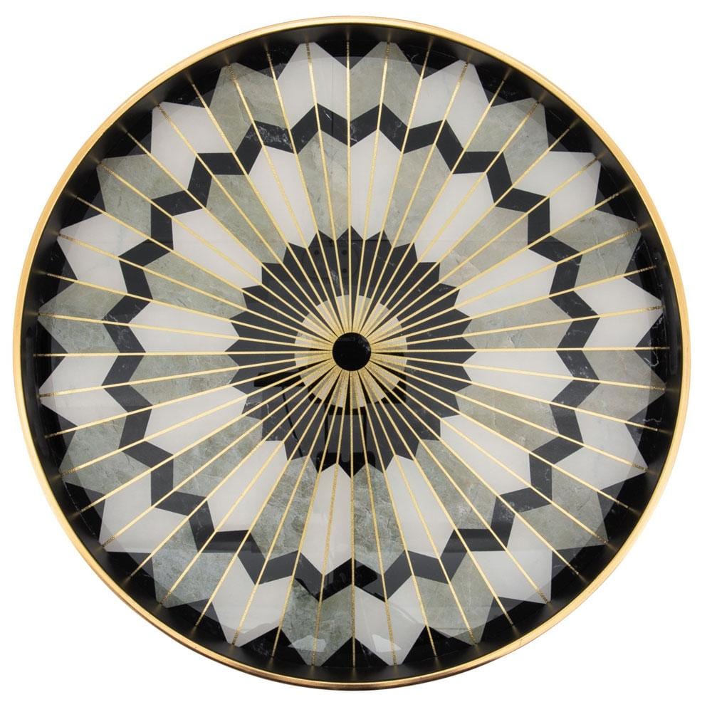 Savoy Gold Trim 2 Piece Round Tray Set - Mosaic