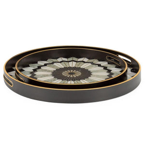 Savoy Gold Trim 2 Piece Round Tray Set - Mosaic