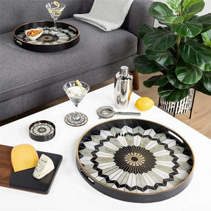 Savoy Gold Trim 2 Piece Round Tray Set - Mosaic