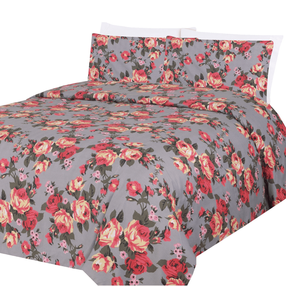 Ultra Soft Silky Zipper Rich Printed Rayon from Bamboo All Season 3 Pieces Duvet Cover Set with 2 Pillowcases, Red Cream Floral Pattern