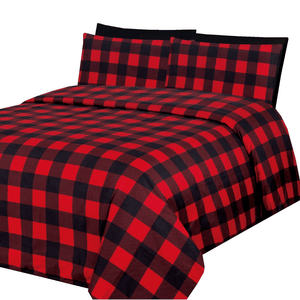 Ultra Soft Silky Zipper Rich Printed Rayon from Bamboo All Season 3 Pieces Duvet Cover Set with 2 Pillowcases, Red Black Plaid Pattern