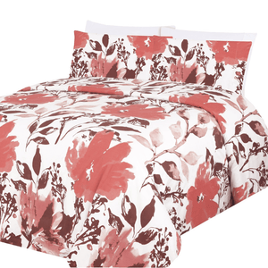 Ultra Soft Silky Zipper Rich Printed Rayon from Bamboo All Season 3 Pieces Duvet Cover Set with 2 Pillowcases, Pink Red Floral Pattern