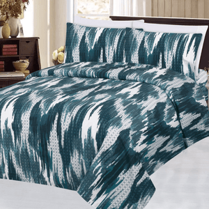 Ultra Soft Silky Zipper Rich Printed Rayon from Bamboo All Season 3 Pieces Duvet Cover Set with 2 Pillowcases, Modern Navy Blue Ikat Pattern