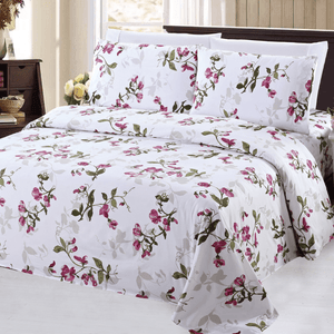 Ultra Soft Silky Zipper Rich Printed Rayon from Bamboo All Season 3 Pieces Duvet Cover Set with 2 Pillowcases, Pink Light Floral Pattern