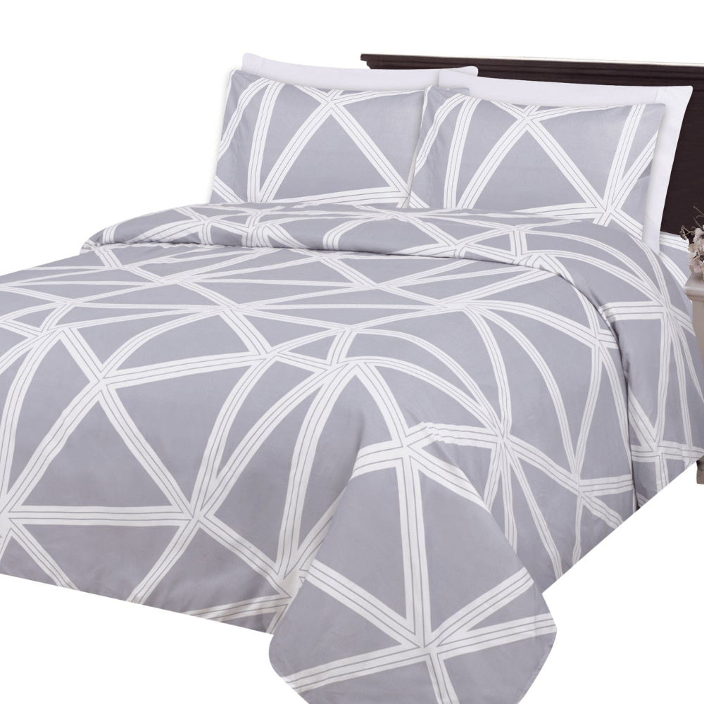 Ultra Soft Silky Zipper Rich Printed Rayon from Bamboo All Season 3 Pieces Duvet Cover Set with 2 Pillowcases, Triangle Geometric Pattern