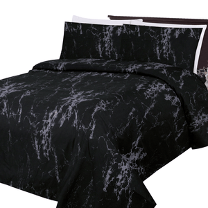 Ultra Soft Silky Zipper Rich Printed Rayon from Bamboo All Season 3 Pieces Duvet Cover Set with 2 Pillowcases, Modern Black Marble Pattern