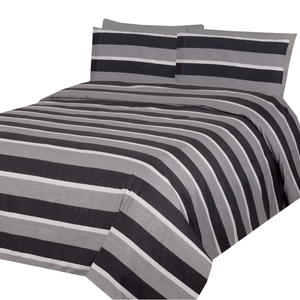 Ultra Soft Silky Zipper Rich Printed Rayon from Bamboo All Season 3 Pieces Duvet Cover Set with 2 Pillowcases, Black Grey Stripes Pattern