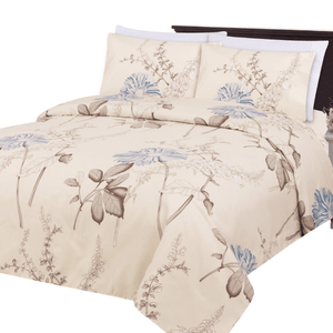 Ultra Soft Silky Zipper Rich Printed Rayon from Bamboo All Season 3 Pieces Duvet Cover Set with 2 Pillowcases, Blue Chrysanthemum Floral Pattern