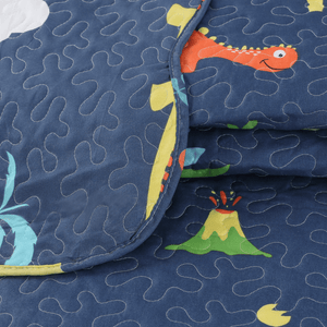 Rich Printed Stitching Coverlet Bedspread Ultra Soft 3 Piece Summer Quilt Set with 2 Quilted Shams, Dinosaur Zoo with Navy Blue Pattern