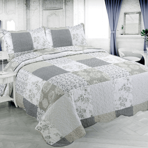 Rich Printed Stitching Coverlet Bedspread Ultra Soft 3 Piece Summer Quilt Set with 2 Quilted Shams, Floral and Polka Dot Plaid Pattern