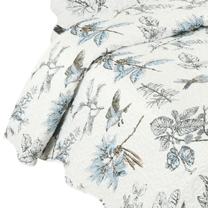 Rich Printed Stitching Coverlet Bedspread Ultra Soft 3 Piece Summer Quilt Set with 2 Quilted Shams, Modern Bird Branches and Leaves Pattern
