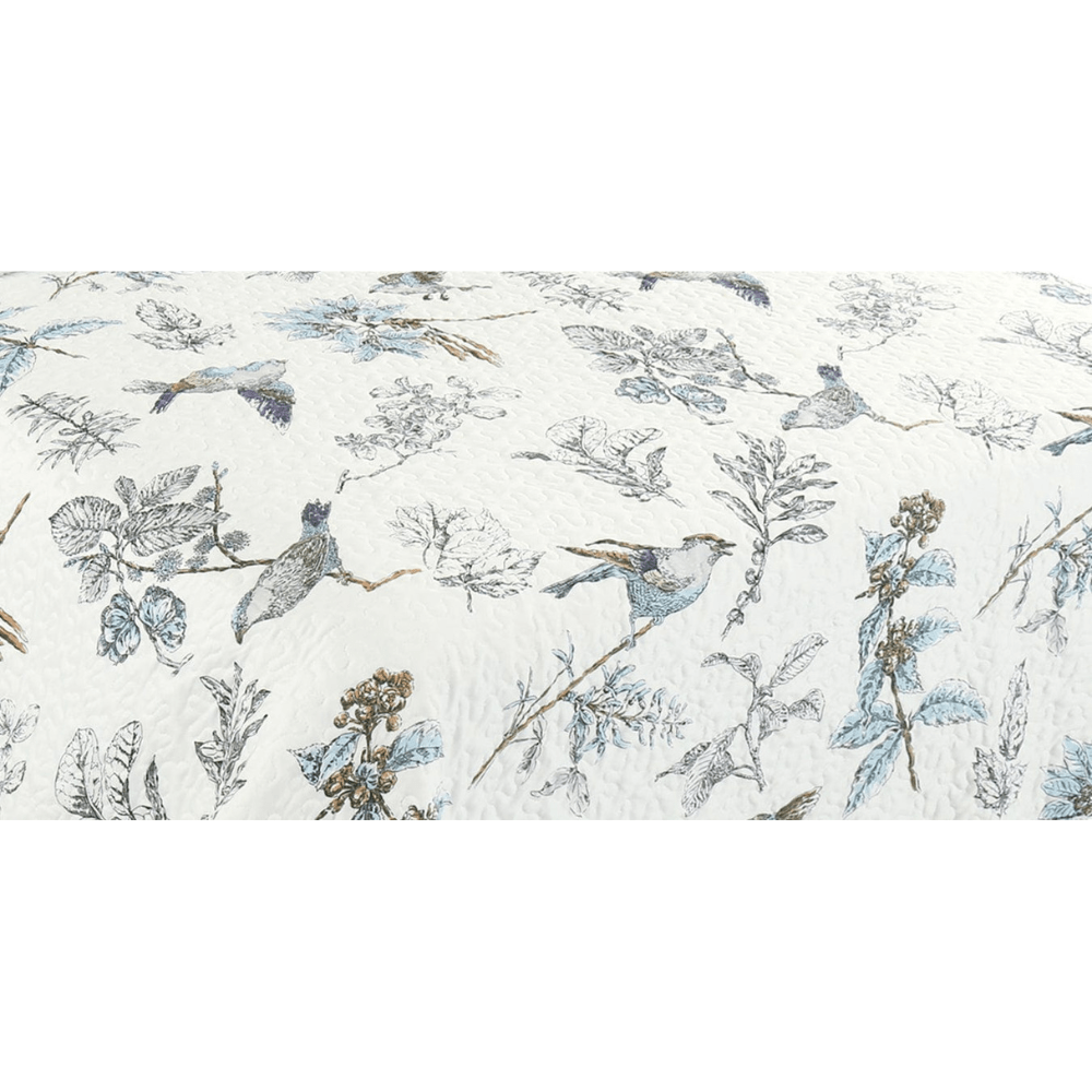 Rich Printed Stitching Coverlet Bedspread Ultra Soft 3 Piece Summer Quilt Set with 2 Quilted Shams, Modern Bird Branches and Leaves Pattern