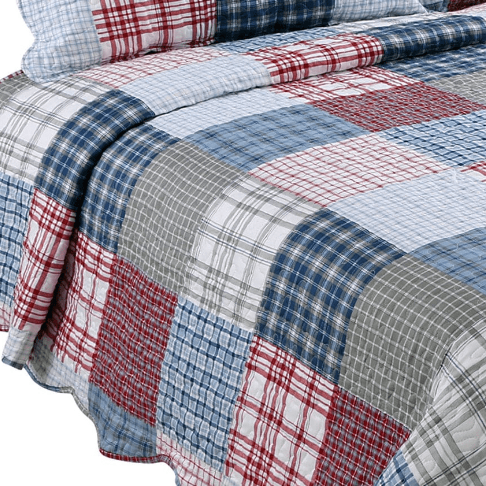 Rich Printed Stitching Coverlet Bedspread Ultra Soft 3 Piece Summer Quilt Set with 2 Quilted Shams, Modern Multi Color Plaid Pattern