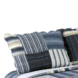 Rich Printed Stitching Coverlet Bedspread Ultra Soft 3 Piece Summer Quilt Set with 2 Quilted Shams, Classic Navy Blue Plaid Pattern