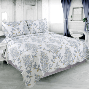 Rich Printed Stitching Coverlet Bedspread Ultra Soft 3 Piece Summer Quilt Set with 2 Quilted Shams, Classic Blue Yellow Paisley Pattern