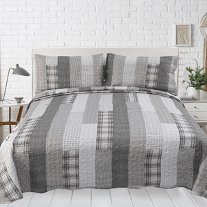 Rich Printed Embossed Pinsonic Coverlet Bedspread Ultra Soft 3 Piece Summer Quilt Set with 2 Quilted Shams, Modern Grey Striped Pattern