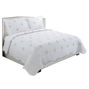 Embroidered Stitching Coverlet Bedspread Ultra Soft Solid Quilt Set, Modern Gold Floral