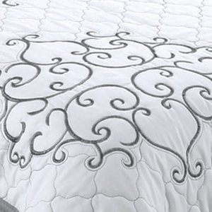 Embroidered Stitching Coverlet Bedspread Ultra Soft Solid 3 Piece Summer Quilt Set with 2 Quilted Shams, Silver Damask