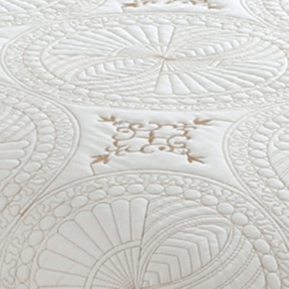 Embroidered Stitching Coverlet Bedspread Ultra Soft Solid 3 Piece Summer Quilt Set with 2 Quilted Shams, Cream Geometric Circles