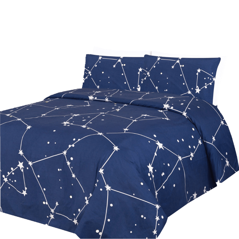 All Season 6 Pieces Sheet Set Silky Deep Pocket Rich Printed Rayon from Bamboo with 4 Pillowcases, Navy Blue Asterism Pattern
