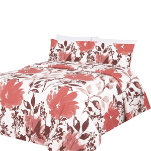 All Season 6 Pieces Sheet Set Silky Deep Pocket Rich Printed Rayon from Bamboo with 4 Pillowcases, Pink Red Floral Pattern
