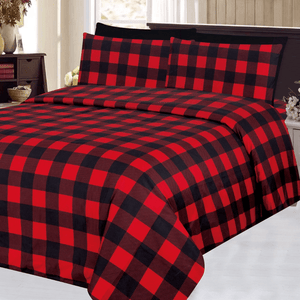 All Season 6 Pieces Sheet Set Silky Deep Pocket Rich Printed Rayon from Bamboo with 4 Pillowcases, Red Black Plaid Pattern