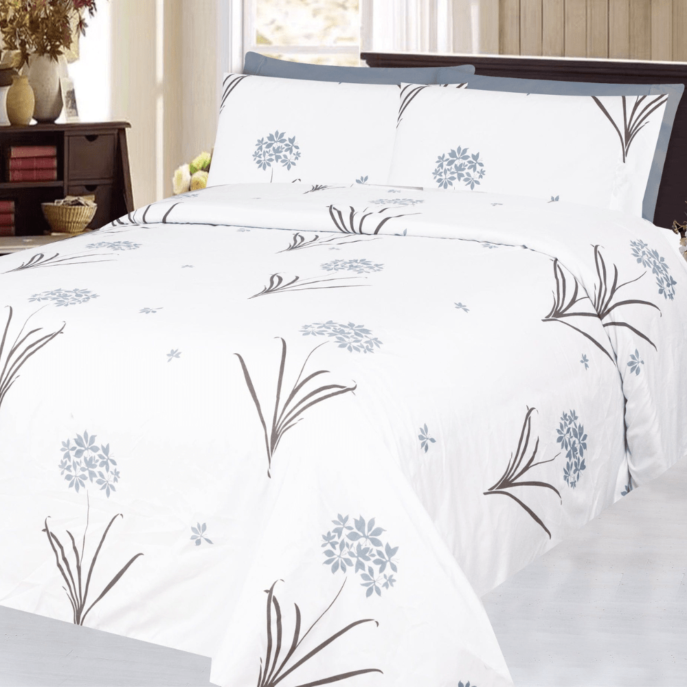 All Season 6 Pieces Sheet Set Silky Deep Pocket Rich Printed Rayon from Bamboo with 4 Pillowcases, Grey Hydrangea Floral Pattern