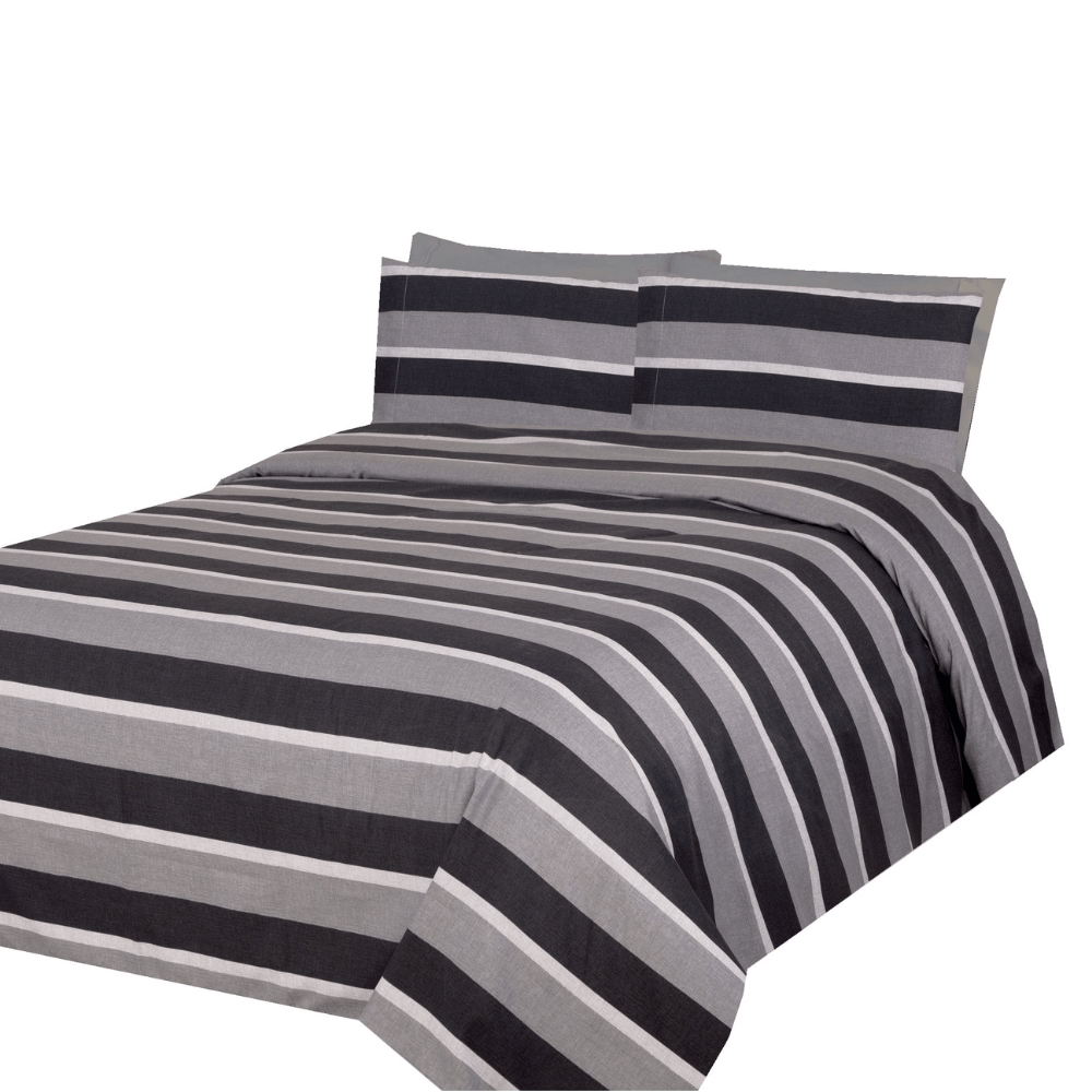 All Season 6 Pieces Sheet Set Silky Deep Pocket Rich Printed Rayon from Bamboo with 4 Pillowcases, Black Grey Stripes Pattern