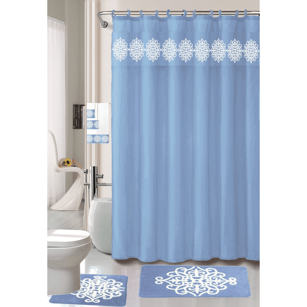 Decor Luxury Non-Slip Safety Ultra Water Absorbent Soft Jacquard Fluffy 18 Pieces Bathroom Bath Rug Floor Mat Set with Shower Curtain and Towel Set