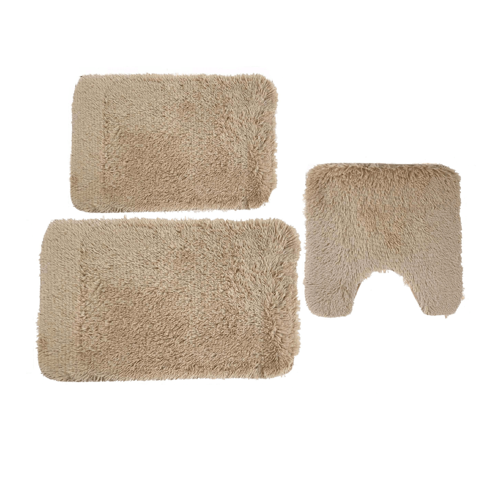 Decor Non-Slip Safety Ultra Water Absorbent Soft Solid Fluffy Plush 3 Pieces Bathroom Bath Rug Floor Mat Set