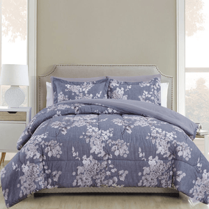 7 Piece Comforter Set Fluffy Goose Down Alternative Bed in a Bag Rich Printed Includes 4 Piece Sheet Set, Romantic Inkwash Flowers Pattern